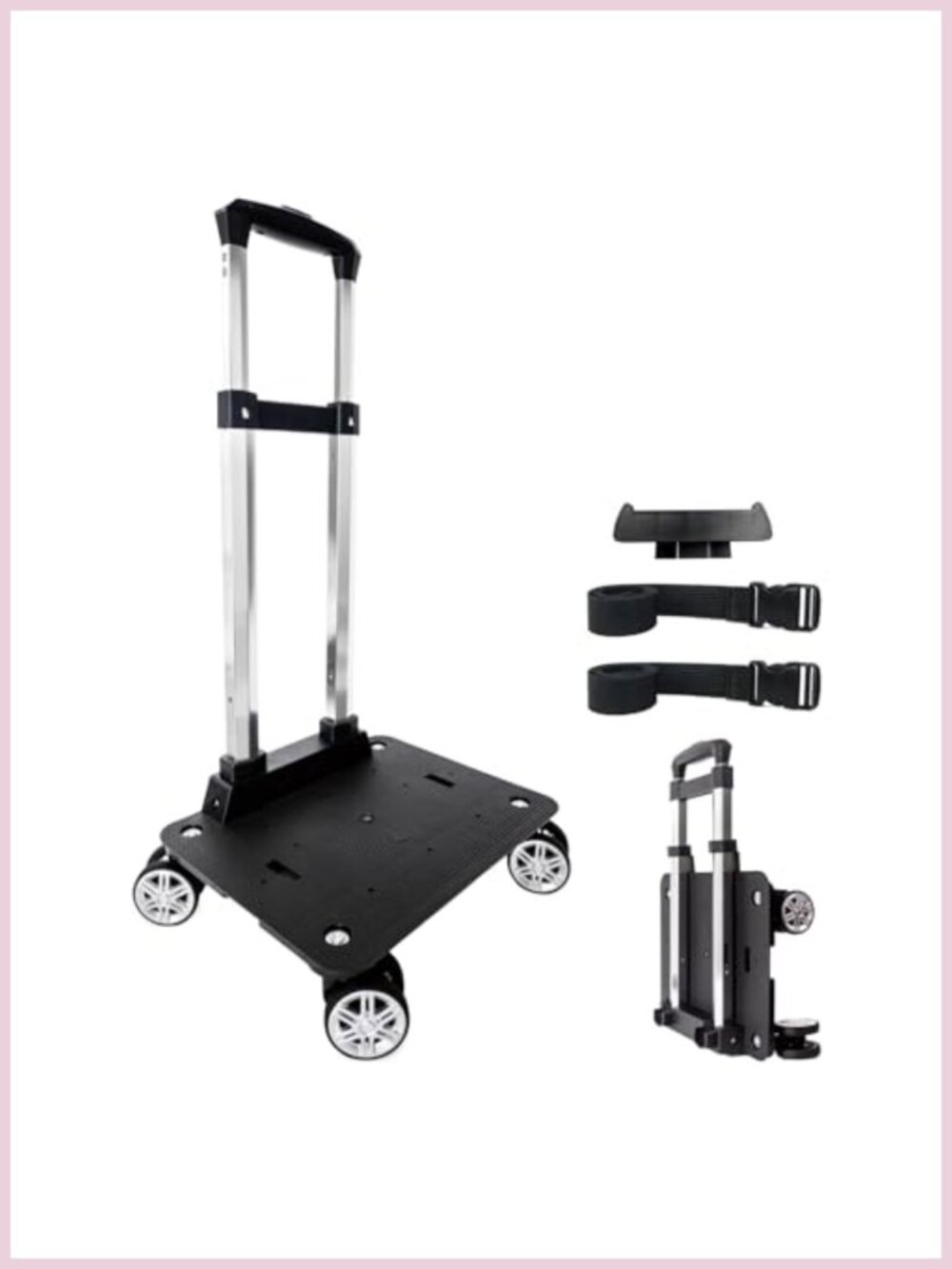 Aluminum Alloy Folding Luggage Cart Trolley with 360° Swivel Wheels